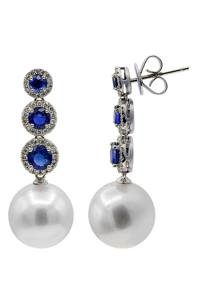 Shop House Of Frosted Sapphire Diamond & Freshwater Pearl Drop Earrings In Silver