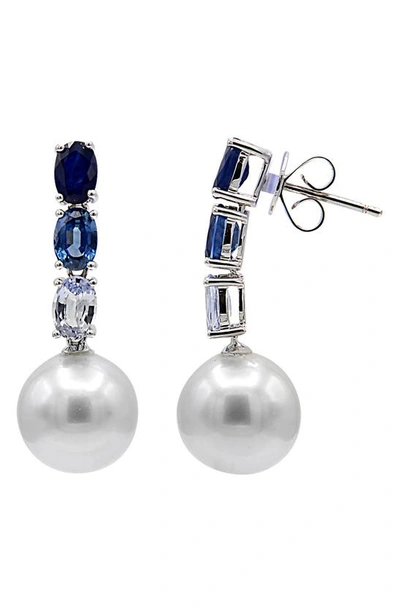 Shop House Of Frosted Aspyn Kyanite Pearl & Diamond Drop Earrings In Silver