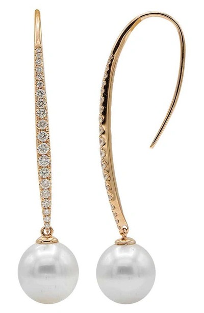 Shop House Of Frosted Kaylee Freshwater Pearl & Diamond Drop Earrings In Gold