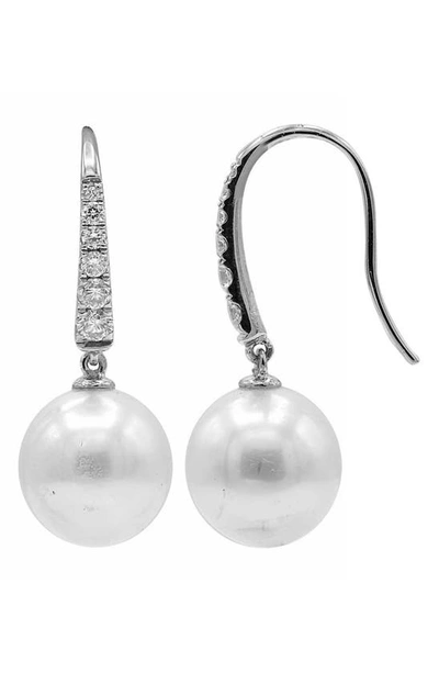 Shop House Of Frosted Tahitian Pearl & Diamond Drop Earrings In Silver/ White Pearl/ Presley