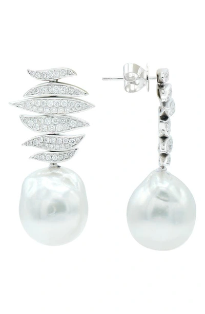 Shop House Of Frosted Pavé Diamond & Freshwater Pearl Drop Earrings In Silver
