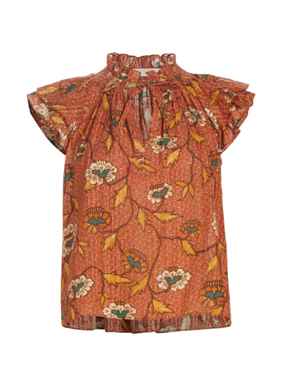 Shop Ulla Johnson Women's Annie Floral Flutter-sleeve Top In Amaryllis