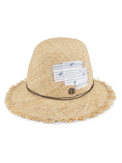 Shop Maison Michel Women's Candice Denim Patch Straw Hat In Natural