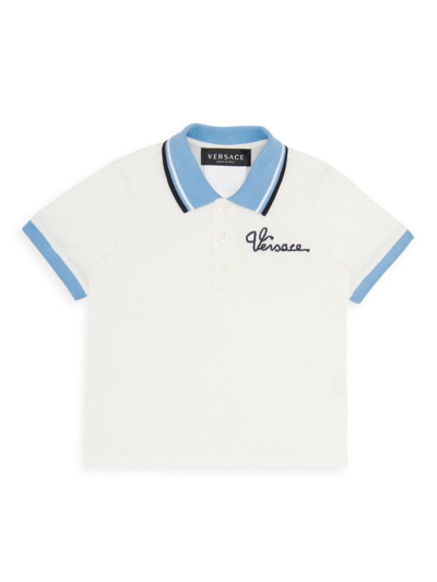 Shop Versace Baby Boy's Logo Piqué Polo In White Multi