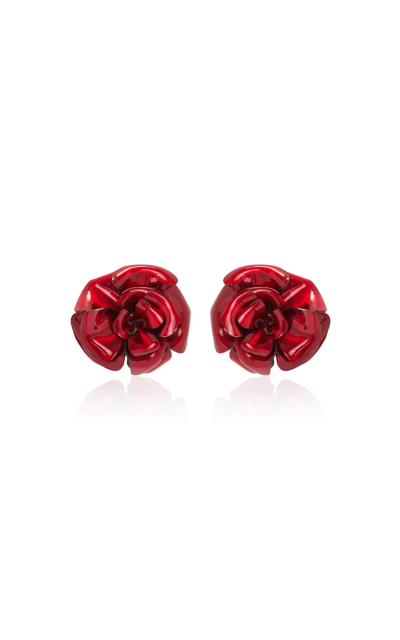 Shop Oscar De La Renta Gardenia Plexy Earrings In Red