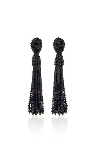 Shop Oscar De La Renta Beaded Tassle Earrings In Black