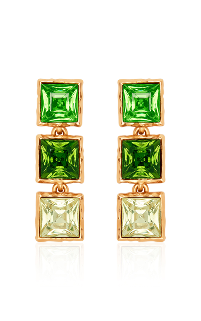 Shop Oscar De La Renta Tennis Crystal Earrings In Green