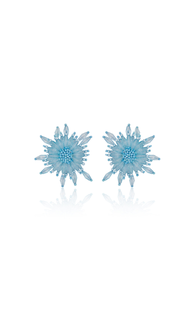 Shop Oscar De La Renta Wild Flower Beaded Plexy Earrings In Blue