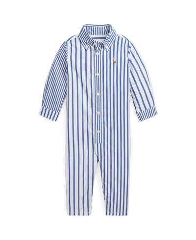 Shop Polo Ralph Lauren Baby Boys Striped Cotton Poplin Fun Coverall In Royal,white