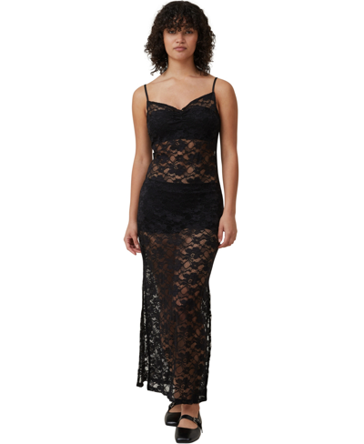 Shop Cotton On Women's Lace Slip Maxi Dress In Black