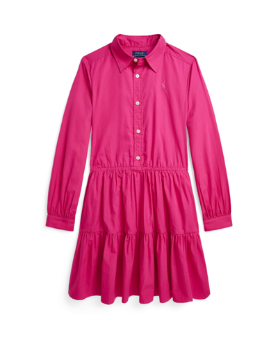 Shop Polo Ralph Lauren Big Girls Tiered Cotton Poplin Shirtdress In Bright Pink