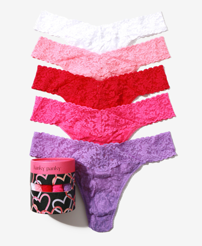 Shop Hanky Panky Women's Holiday 5 Pack Original Rise Thong Underwear In White,lipgloss,pink Ruby,passionate P