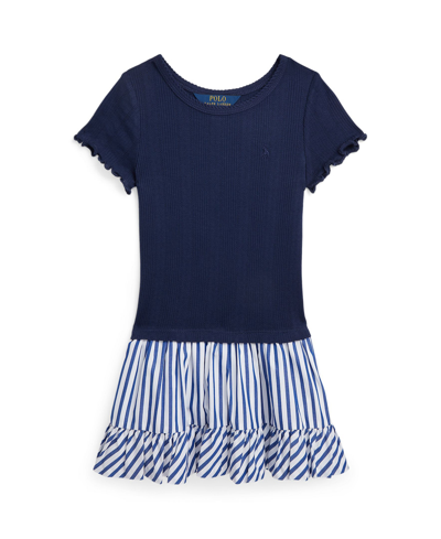 Shop Polo Ralph Lauren Toddler And Little Girls Woven-skirt Pointelle-knit Cotton Dress In Newport Navy