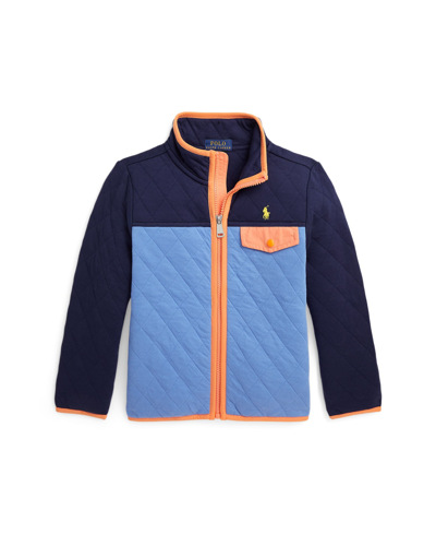 Shop Polo Ralph Lauren Toddler And Little Boys Color-blocked Quilted Double-knit Jacket In Summer Blue