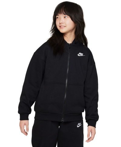 Shop Nike Sportswear Girls' Club Fleece Oversized Full-zip Hoodie In Black