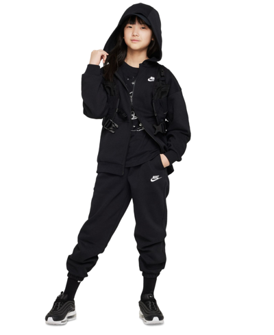 Shop Nike Sportswear Girls' Club Fleece Oversized Full-zip Hoodie In Black