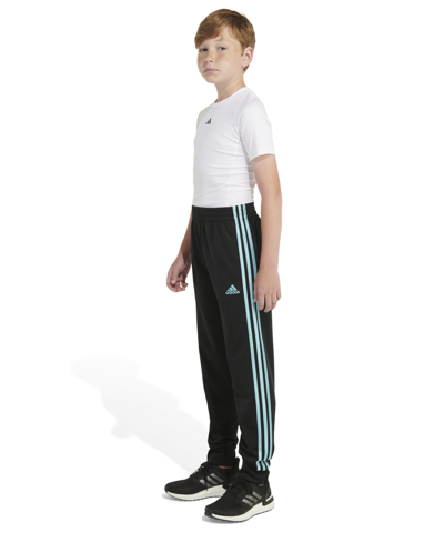 Shop Adidas Originals Big Boys Elastic Waistband Classic 3-stripe Tricot Joggers In Black With Aqua
