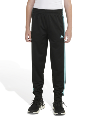 Shop Adidas Originals Big Boys Elastic Waistband Classic 3-stripe Tricot Joggers In Black With Aqua