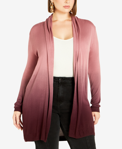 Shop Avenue Plus Size Mina Dip Dye Cardigan Sweater In Plum