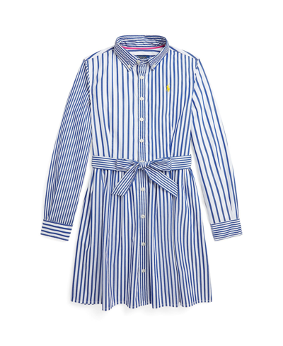 Shop Polo Ralph Lauren Big Girls Striped Cotton Poplin Fun Shirtdress In Royal White Stripe