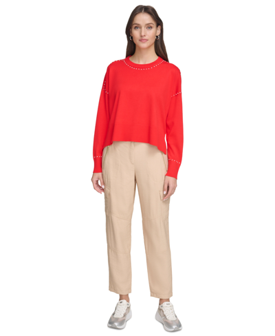 Shop Dkny Studded Sweater In Flame