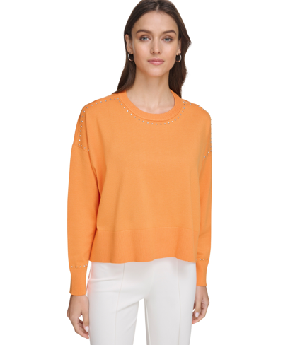 Shop Dkny Studded Sweater In Orange Blossom