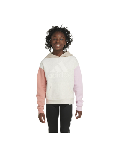 Shop Adidas Originals Big Girls Long Sleeve Color Block Hoodie In Oatmeal Heather