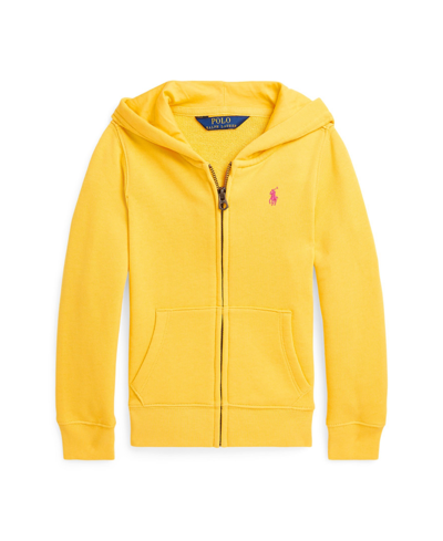 Shop Polo Ralph Lauren Toddler And Little Girls Terry Full-zip Hooded Sweatshirt In Chrome Yellow With Bright Pink