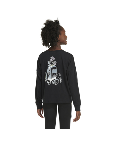 Shop Adidas Originals Big Girls Long Sleeve Waist Crew T-shirt In Black