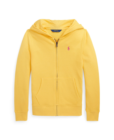 Shop Polo Ralph Lauren Big Girls Terry Full-zip Hooded Sweatshirt In Chrome Yellow With Bright Pink