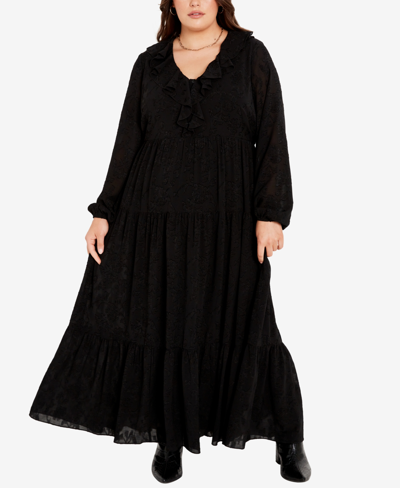 Shop Avenue Plus Size Desired Ruffle Maxi Dress In Black