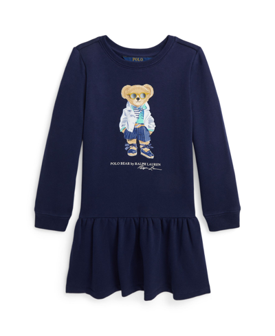 Shop Polo Ralph Lauren Toddler And Little Girls Polo Bear Fleece Dress In Newport Navy