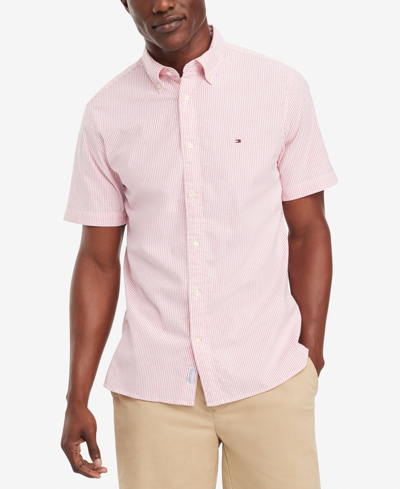 Shop Tommy Hilfiger Men's Regular-fit 1985 Flex Oxford Shirt In Pink,optic White