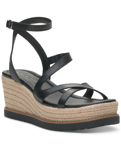 Shop Lucky Brand Women's Carolie Strappy Espadrille Wedge Sandals In Black Leather