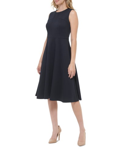 Shop Tommy Hilfiger Women's Sleeveless Scuba-fabric Midi Dress In Sky Captain