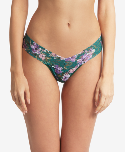 Shop Hanky Panky Low-rise Printed Lace Thong In Flowers In Your Hair