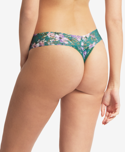 Shop Hanky Panky Low-rise Printed Lace Thong In Flowers In Your Hair