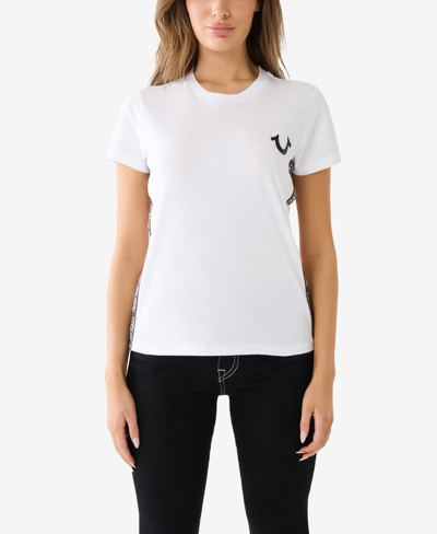 Shop True Religion Women's Short Sleeve Side Tape Slim Crew T-shirt In Optic White