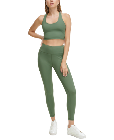 Shop Dkny Sport Women's Balance Compression Cropped Tank Top In Duck Green,silver