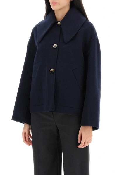 Shop Ganni Peacoat With Maxi Collar In Blue
