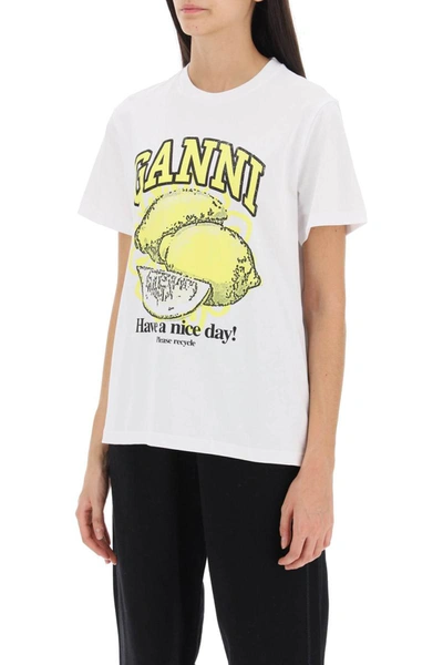 Shop Ganni T-shirt With Graphic Print In White