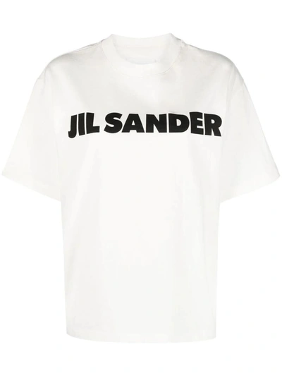 Shop Jil Sander Crew Neck Short Sleeve Boxy T-shirt With Printed Logo Clothing In White