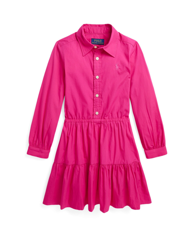 Shop Polo Ralph Lauren Toddler And Little Girls Tiered Cotton Poplin Shirtdress In Bright Pink