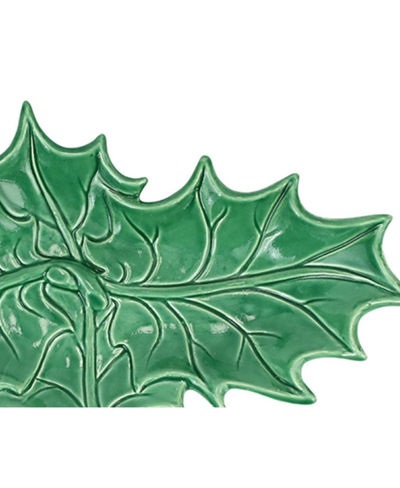Shop Vietri Lastra Evergreen Figural Holly Two-leaf Platter In Green