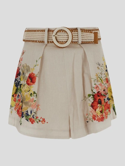 Shop Zimmermann Shorts In Ivoryfloral