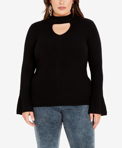 Shop Avenue Plus Size Zoe Long Bell Sleeve Sweater In Black