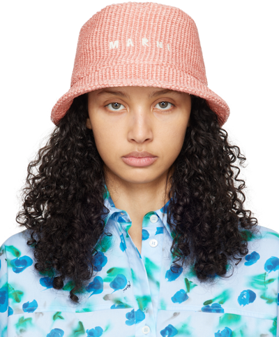 Shop Marni Pink Embroidered Bucket Hat In 00c10 Quarz