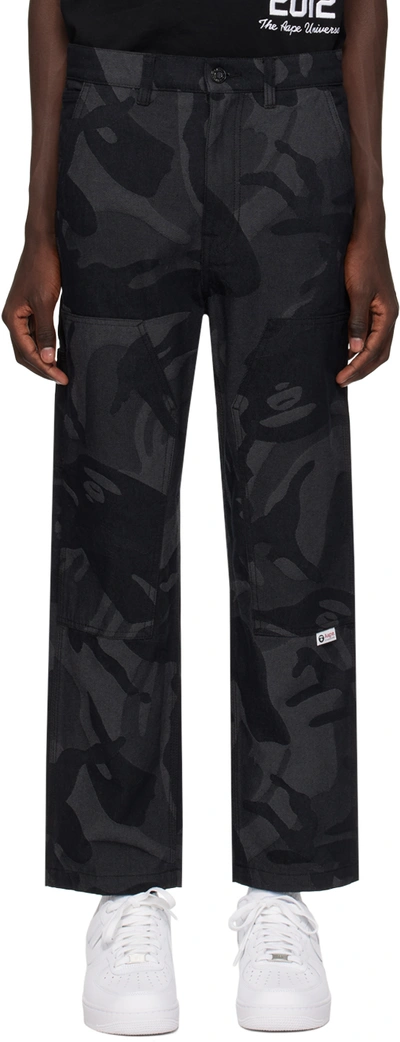 Shop Aape By A Bathing Ape Black & Gray Camouflage Trousers In Bkx