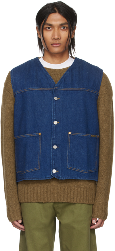 Shop Nudie Jeans Blue Harry Denim Vest In Dark Blue