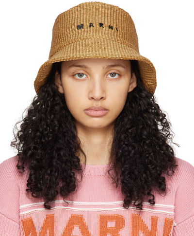 Shop Marni Tan Embroidered Bucket Hat In 00m24 Caramel